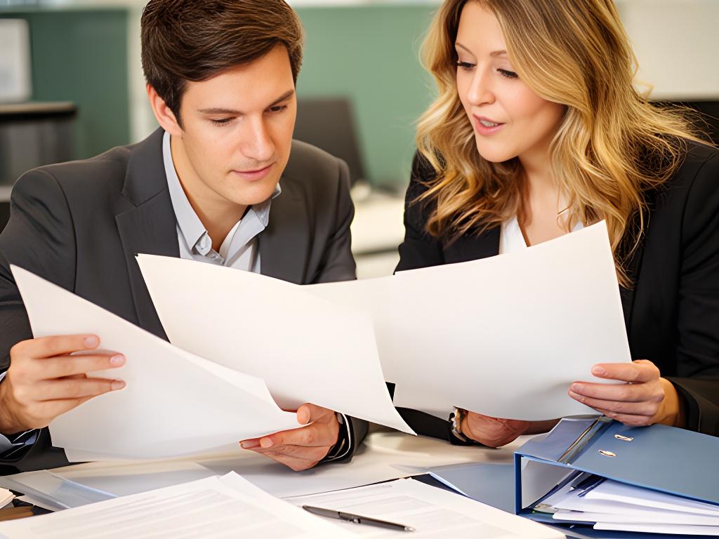 Contract drafting specialist and paralegal team in a London office reviewing printed agreements